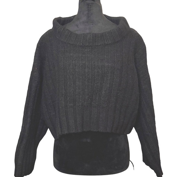 James Street Co. Sweaters - JAMES STREET CO Black Chunky Knit Sweater 100% Alpaca Wool Andean Crop SZ S